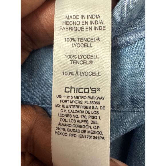 Chico's Chambray Pull-On Crop Pants Stretch Back Waist Front Pockets Flowy - Picture 6 of 9